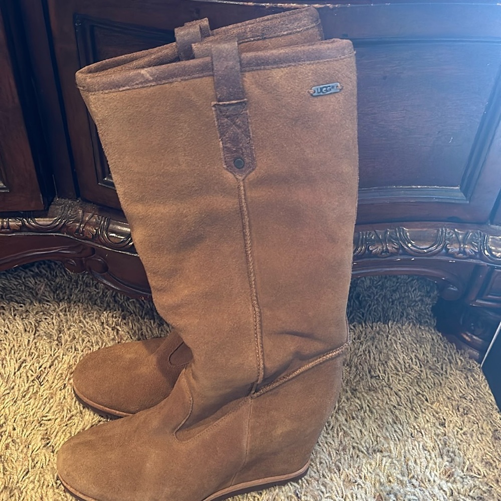 Tan Ugg wedge boots in excellent condition!